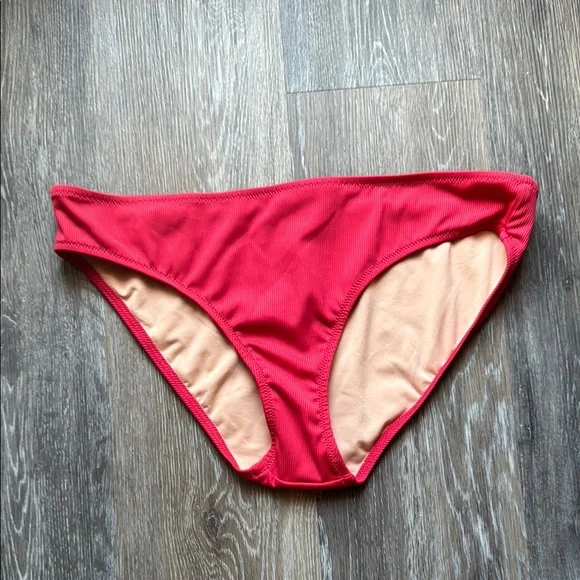 Madewell Red Pink Ribbed Bikini Bottoms Classic Swim Suit XL - Picture 1 of 7